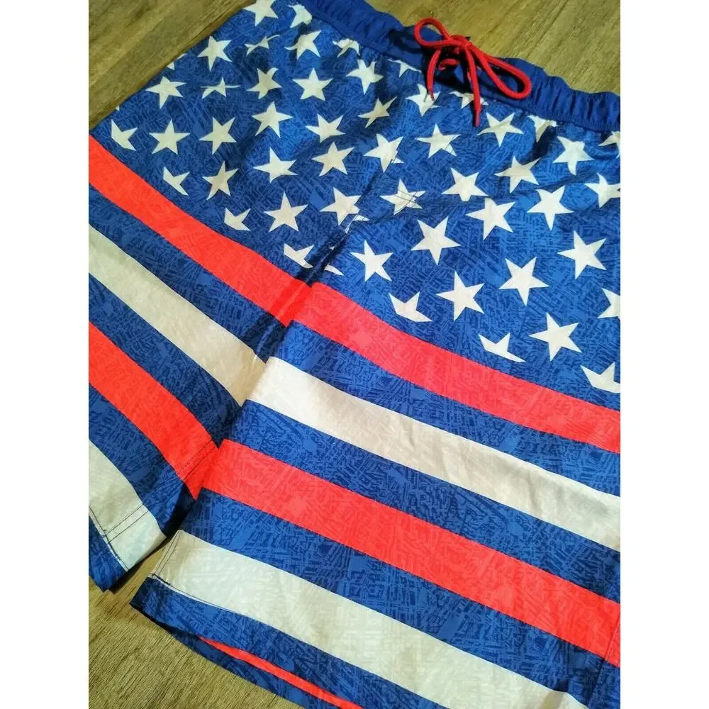 O'rageous Men's XL XXL Swim Trunks Bathing Suit USA Flag Design Red White & Blue